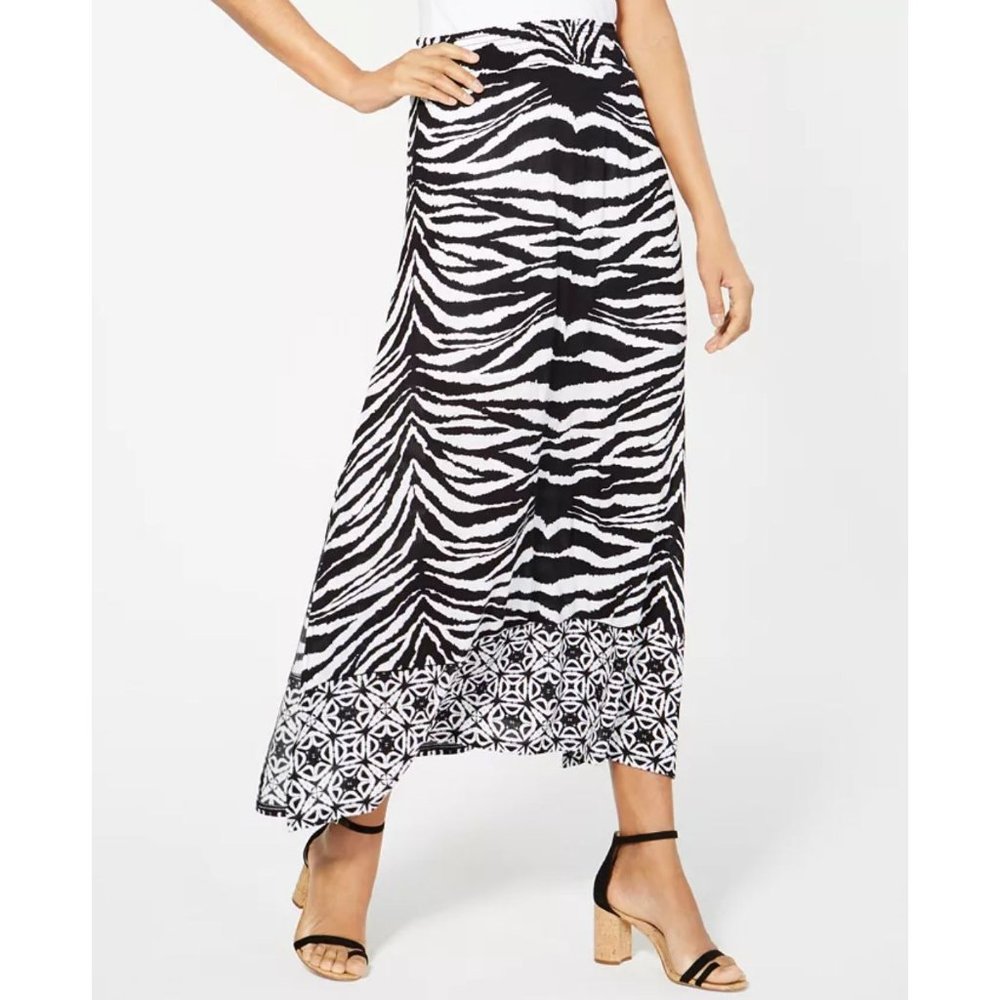 *NEW With TAGS* INC Women's Black Zebra-print Maxi A-Line Skirt M